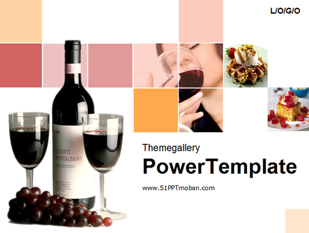 葡萄酒 葡萄西方餐饮PowerPoint幻灯片模板