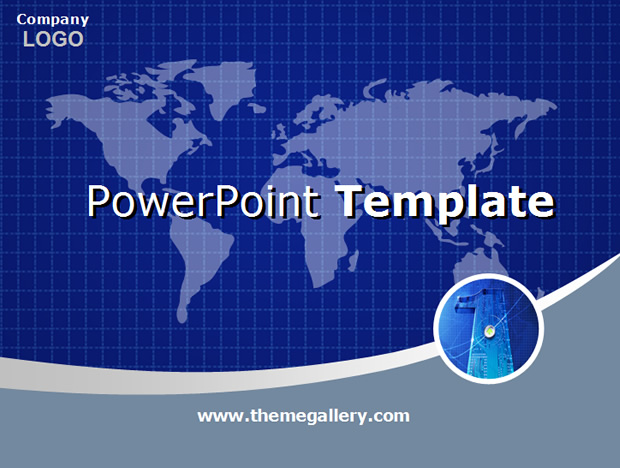 网格世界地图蓝色PowerPoint幻灯片模板