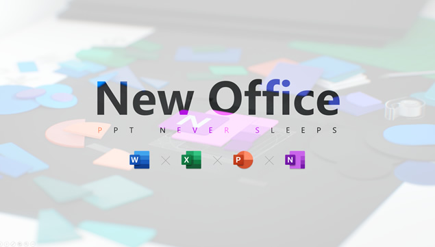 Office全新图标&磁贴色块排版PowerPoint幻灯片模板（木先生手绘）