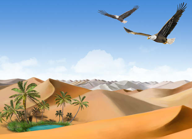鹰击大漠——沙漠景色PowerPoint幻灯片模板