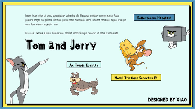 Tom and Jerry猫和老鼠PPT模板。一套可爱卡通风格幻灯片模板,动画片猫和老鼠主题,很有创意和设计感。
