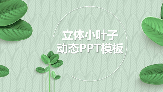清新绿色立体小叶子PPT模板。一套小清新风格幻灯片模板,绿色立体小叶子装饰,页面丰富,动态播放。