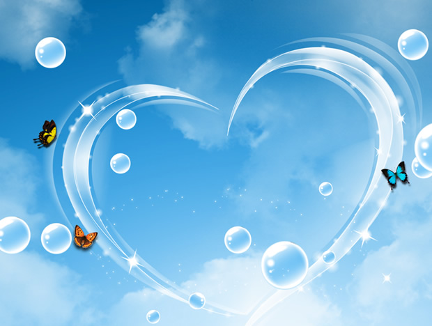 蝴蝶 气泡 水晶心形——蓝色浪漫情人节ppt模板